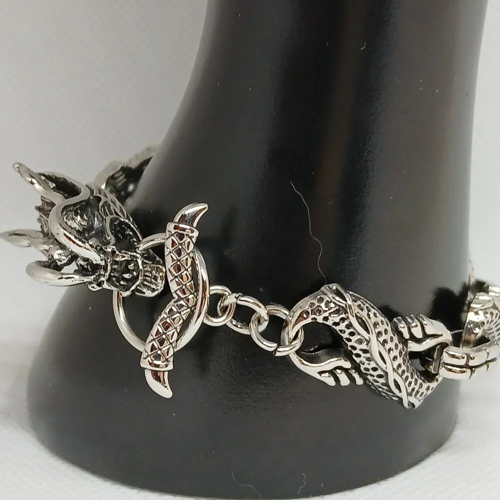 NWOT Silver Tone Metal Fashion Dragon Bracelet Jewelry Men Bling Hip Hop #33